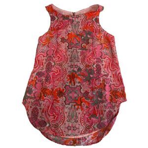 Womens CAbi Top Sleeveless Lined Silky Tunic Blouse Abstract Pink Orange Small